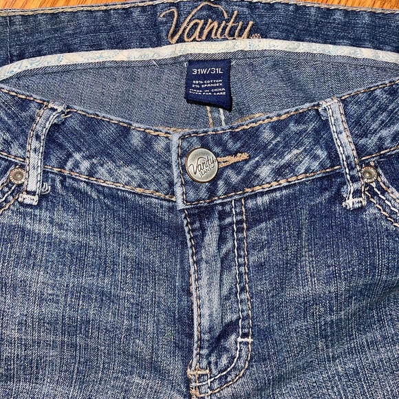 Vanity Jeans Womens Kennedy Low Rise Flare Wide Leg Distressed Dark Denim - Picture 7 of 12